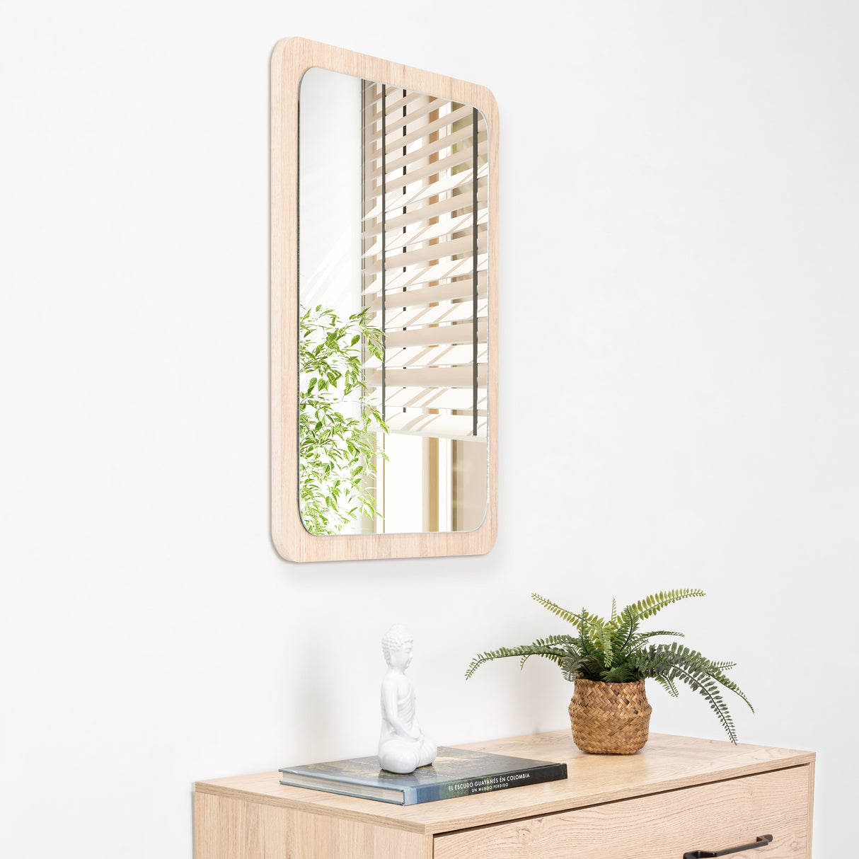 Espejo de Baño Mukal Madera Clara Natural 45x60cm Rectangular con Marco En Madera - ESPEJOS DE BANHO | Bylmo