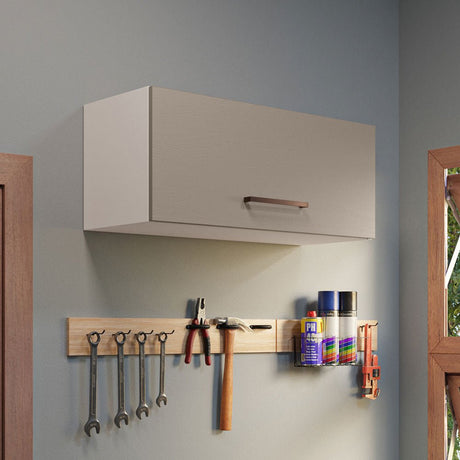 Gabinete Superior de Garaje Blanco y Crema 80x33cm Resistente a la Humedad con Un Compartimiento - GABINETES SUPERIORES PARA GARAJE | Bylmo