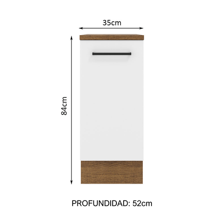 Mueble Inferior de Cocina Agata Marron y Blanco 35x84cm Sin Cajones con Mesón de Madera y sin Estufa - MUEBLES INFERIORES DE COCINA | Bylmo