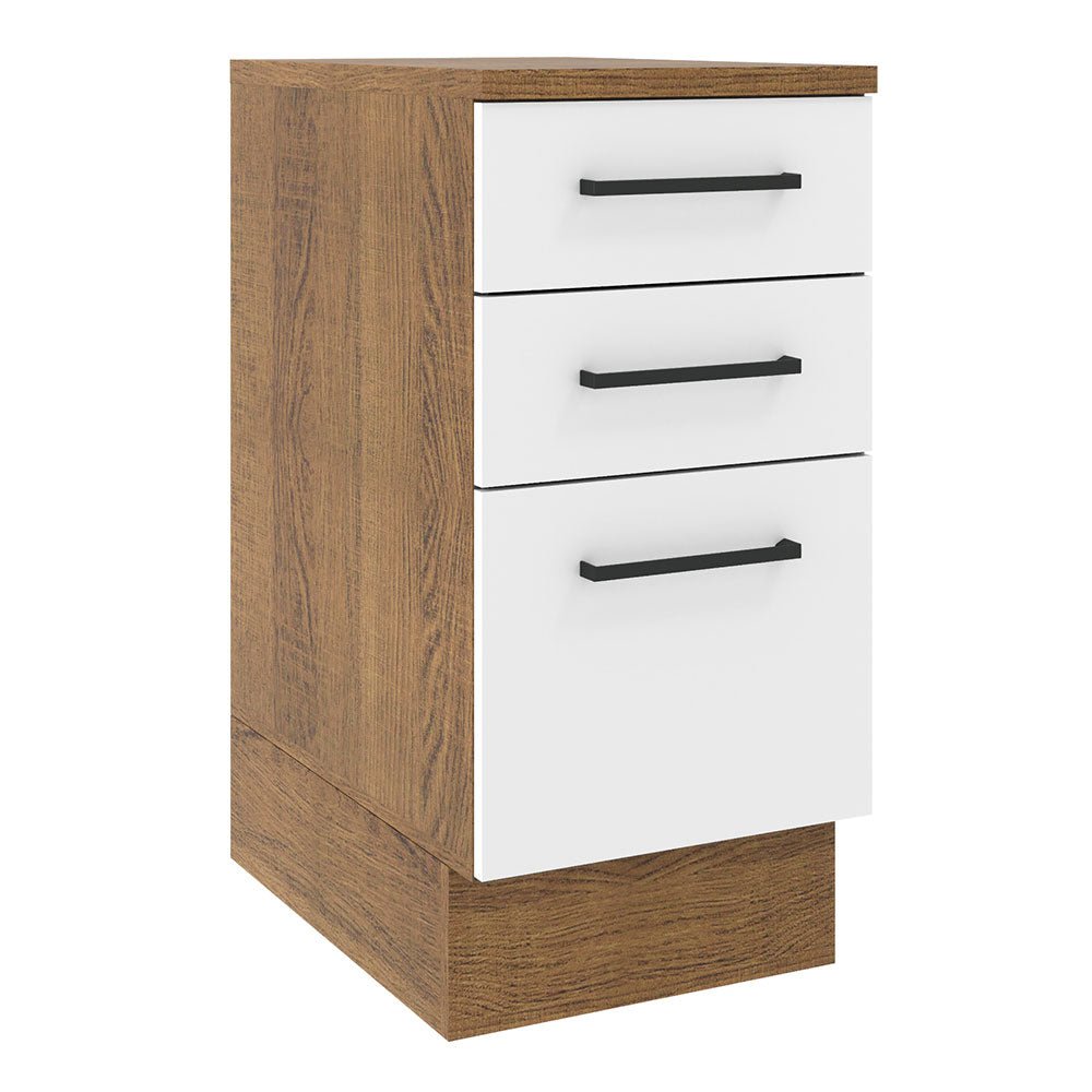 Mueble Inferior de Cocina Agata Marron y Blanco 40x84cm con Tres Cajones con Mesón de Madera y sin Estufa - MUEBLES INFERIORES DE COCINA | Bylmo