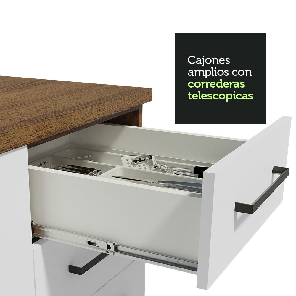 Mueble Inferior de Cocina Agata Marron y Blanco 40x84cm con Tres Cajones con Mesón de Madera y sin Estufa - MUEBLES INFERIORES DE COCINA | Bylmo