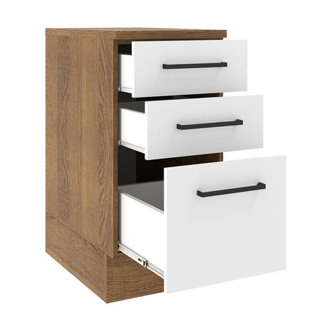 Mueble Inferior de Cocina Agata Marron y Blanco 40x84cm con Tres Cajones con Mesón de Madera y sin Estufa - MUEBLES INFERIORES DE COCINA | Bylmo