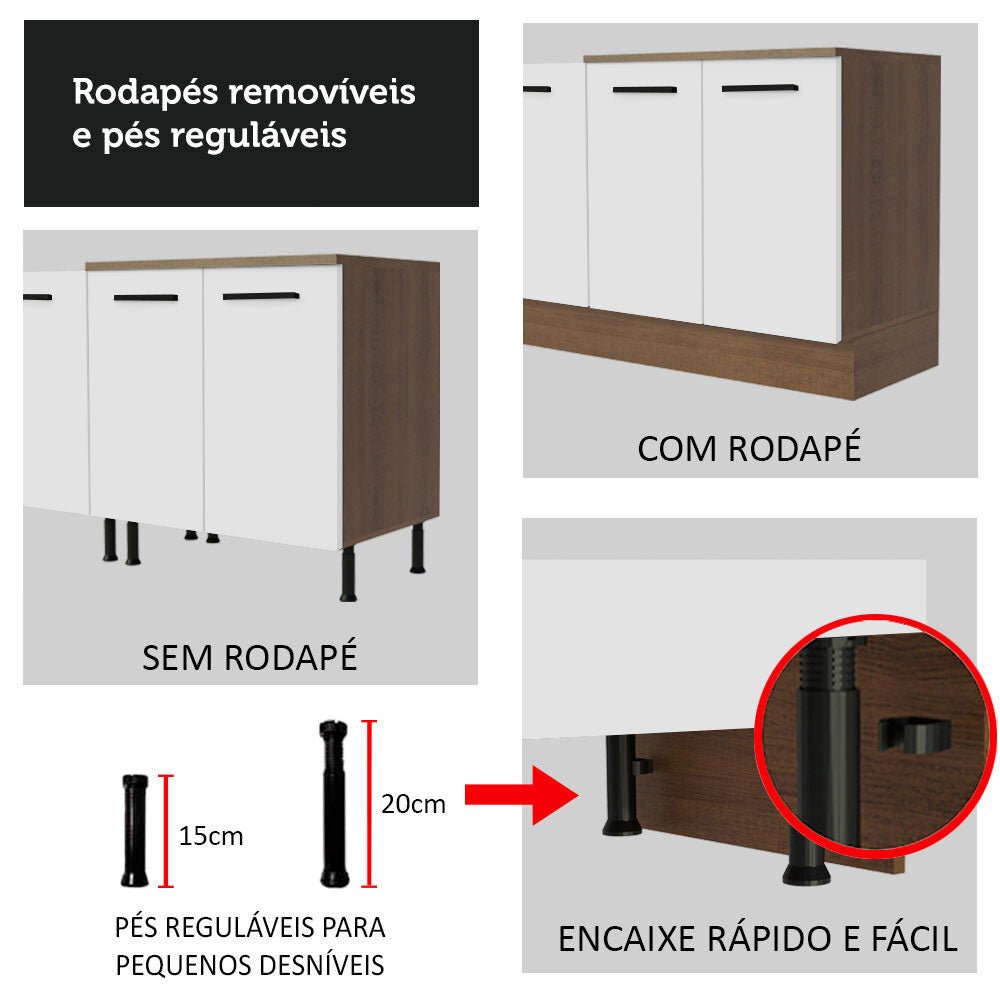 Mueble Inferior de Cocina Agata Marron y Blanco 60x84cm con Tres Cajones con Mesón de Madera y sin Estufa - MUEBLES INFERIORES DE COCINA | Bylmo