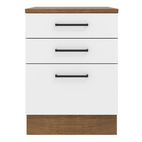 Mueble Inferior de Cocina Agata Marron y Blanco 60x84cm con Tres Cajones con Mesón de Madera y sin Estufa - MUEBLES INFERIORES DE COCINA | Bylmo