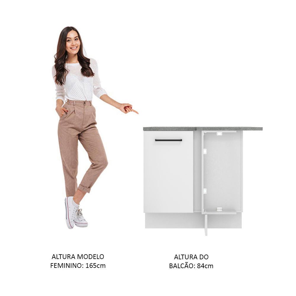 Mueble Inferior de Cocina Esquinero Agata Blanco 94x84cm Sin Cajones con Mesón de Madera y sin Estufa - MUEBLES INFERIORES DE COCINA | Bylmo