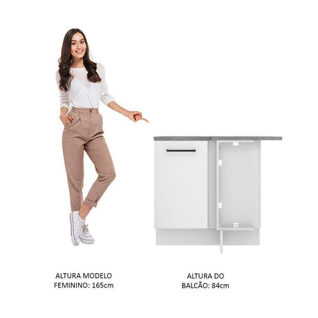Mueble Inferior de Cocina Esquinero Agata Blanco 94x84cm Sin Cajones con Mesón de Madera y sin Estufa - MUEBLES INFERIORES DE COCINA | Bylmo