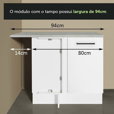 Mueble Inferior de Cocina Esquinero Agata Blanco 94x84cm Sin Cajones con Mesón de Madera y sin Estufa - MUEBLES INFERIORES DE COCINA | Bylmo