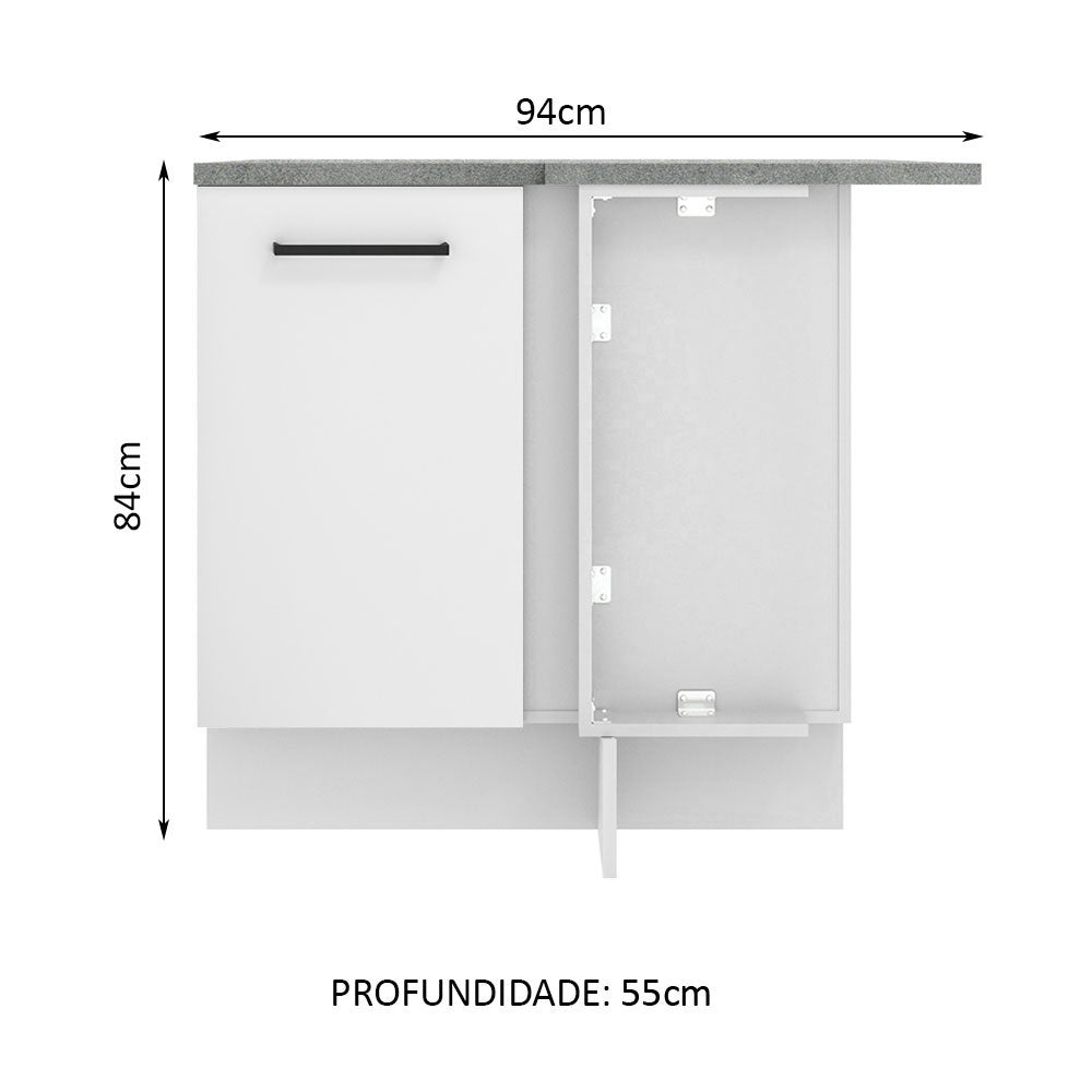 Mueble Inferior de Cocina Esquinero Agata Blanco 94x84cm Sin Cajones con Mesón de Madera y sin Estufa - MUEBLES INFERIORES DE COCINA | Bylmo