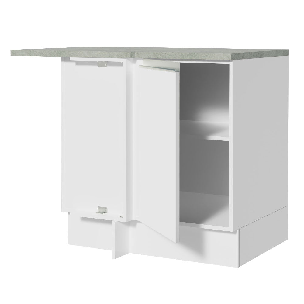 Mueble Inferior de Cocina Esquinero Glamy Blanco 94x84cm Sin Cajones con Mesón de Madera y sin Estufa - MUEBLES INFERIORES DE COCINA | Bylmo