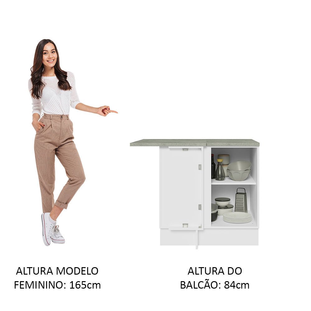 Mueble Inferior de Cocina Esquinero Glamy Blanco 94x84cm Sin Cajones con Mesón de Madera y sin Estufa - MUEBLES INFERIORES DE COCINA | Bylmo