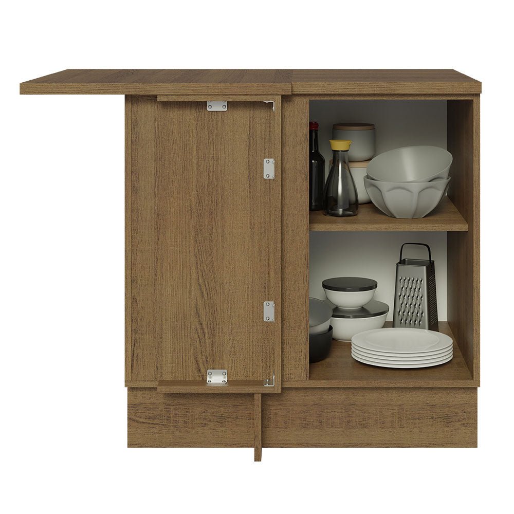 Mueble Inferior de Cocina Esquinero Glamy Marron 94x84cm Sin Cajones con Mesón de Madera y sin Estufa - MUEBLES INFERIORES DE COCINA | Bylmo