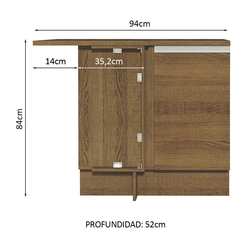 Mueble Inferior de Cocina Esquinero Glamy Marron 94x84cm Sin Cajones con Mesón de Madera y sin Estufa - MUEBLES INFERIORES DE COCINA | Bylmo