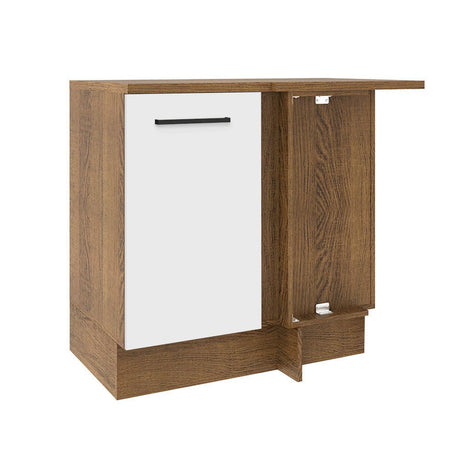 Mueble Inferior de Cocina Esquinero Agata Marron y Blanco 94x84cm Sin Cajones con Mesón de Madera y sin Estufa - MUEBLES INFERIORES DE COCINA | Bylmo