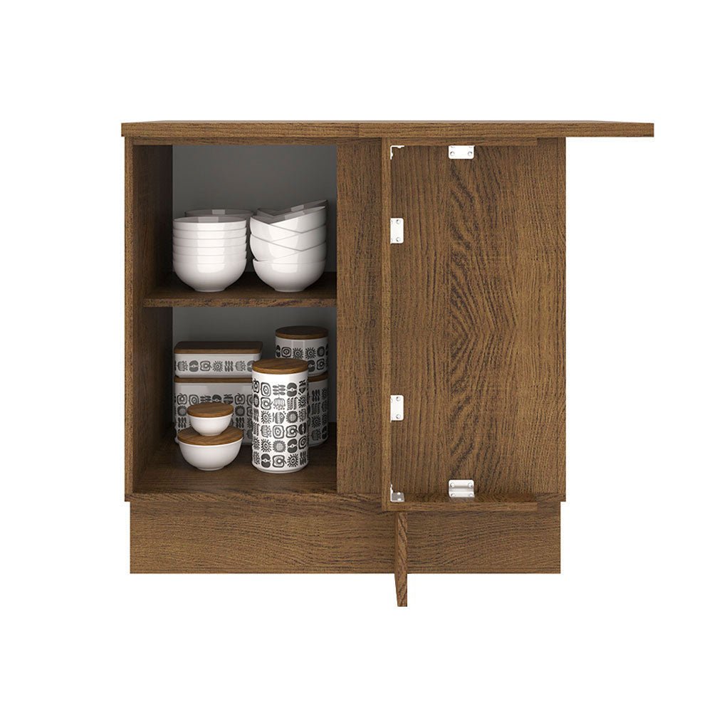 Mueble Inferior de Cocina Esquinero Agata Marron y Blanco 94x84cm Sin Cajones con Mesón de Madera y sin Estufa - MUEBLES INFERIORES DE COCINA | Bylmo