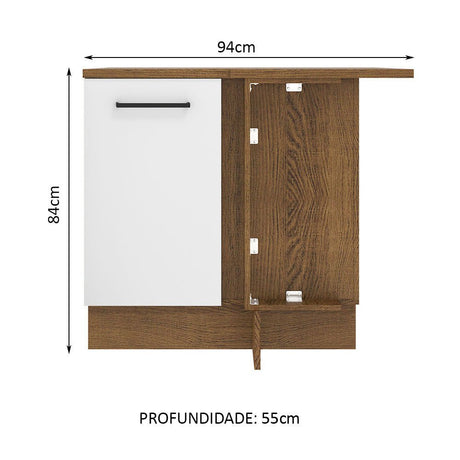 Mueble Inferior de Cocina Esquinero Agata Marron y Blanco 94x84cm Sin Cajones con Mesón de Madera y sin Estufa - MUEBLES INFERIORES DE COCINA | Bylmo