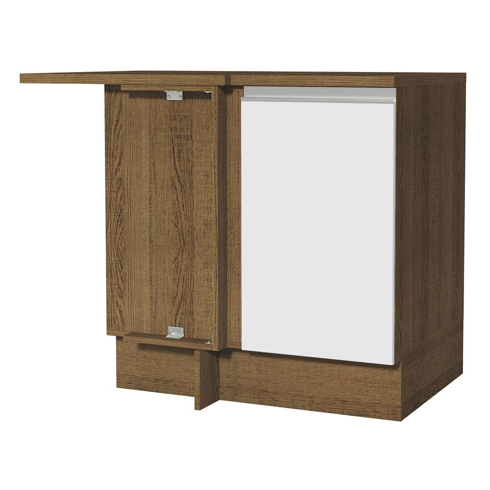 Mueble Inferior de Cocina Esquinero Glamy Marron y Blanco 94x84cm Sin Cajones con Mesón de Madera y sin Estufa - MUEBLES INFERIORES DE COCINA | Bylmo