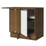 Mueble Inferior de Cocina Esquinero Glamy Marron y Blanco 94x84cm Sin Cajones con Mesón de Madera y sin Estufa - MUEBLES INFERIORES DE COCINA | Bylmo