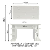 Combo Escritorio Gamer y Panel de TV Blanco 136x75cm para TV hasta 50 Pulgadas Sin Cajones y con Organizador de Libros y Consolas - ESCRITORIOS | Bylmo