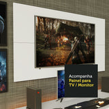 Combo Escritorio Gamer y Panel de TV Blanco 136x75cm para TV hasta 50 Pulgadas Sin Cajones y con Organizador de Libros y Consolas - ESCRITORIOS | Bylmo