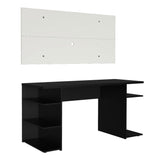 Combo Escritorio Gamer y Panel de TV Negro y Blanco 136x75cm para TV hasta 50 Pulgadas Sin Cajones y con Organizador de Libros y Consolas - ESCRITORIOS | Bylmo