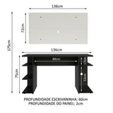 Combo Escritorio Gamer y Panel de TV Negro y Blanco 136x75cm para TV hasta 50 Pulgadas Sin Cajones y con Organizador de Libros y Consolas - ESCRITORIOS | Bylmo