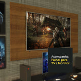 Combo Escritorio Gamer y Panel de TV Negro y Marron 136x75cm para TV hasta 50 Pulgadas Sin Cajones y con Organizador de Libros y Consolas - ESCRITORIOS | Bylmo