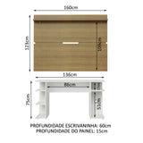 Combo Escritorio Gamer y Panel de TV Blanco y Marron 136x75cm para TV hasta 65 Pulgadas Sin Cajones y con Organizador de Libros y Consolas - ESCRITORIOS | Bylmo