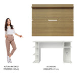 Combo Escritorio Gamer y Panel de TV Blanco y Marron 136x75cm para TV hasta 65 Pulgadas Sin Cajones y con Organizador de Libros y Consolas - ESCRITORIOS | Bylmo