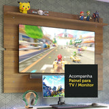 Combo Escritorio Gamer y Panel de TV Blanco y Marron 136x75cm para TV hasta 65 Pulgadas Sin Cajones y con Organizador de Libros y Consolas - ESCRITORIOS | Bylmo