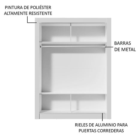 Closet Denver Blanco 117x205cm con Cinco Compartimientos y con Dos Puertas - CLOSETS | Bylmo