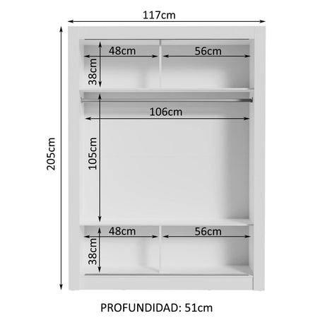 Closet Denver Blanco 117x205cm con Cinco Compartimientos y con Dos Puertas - CLOSETS | Bylmo
