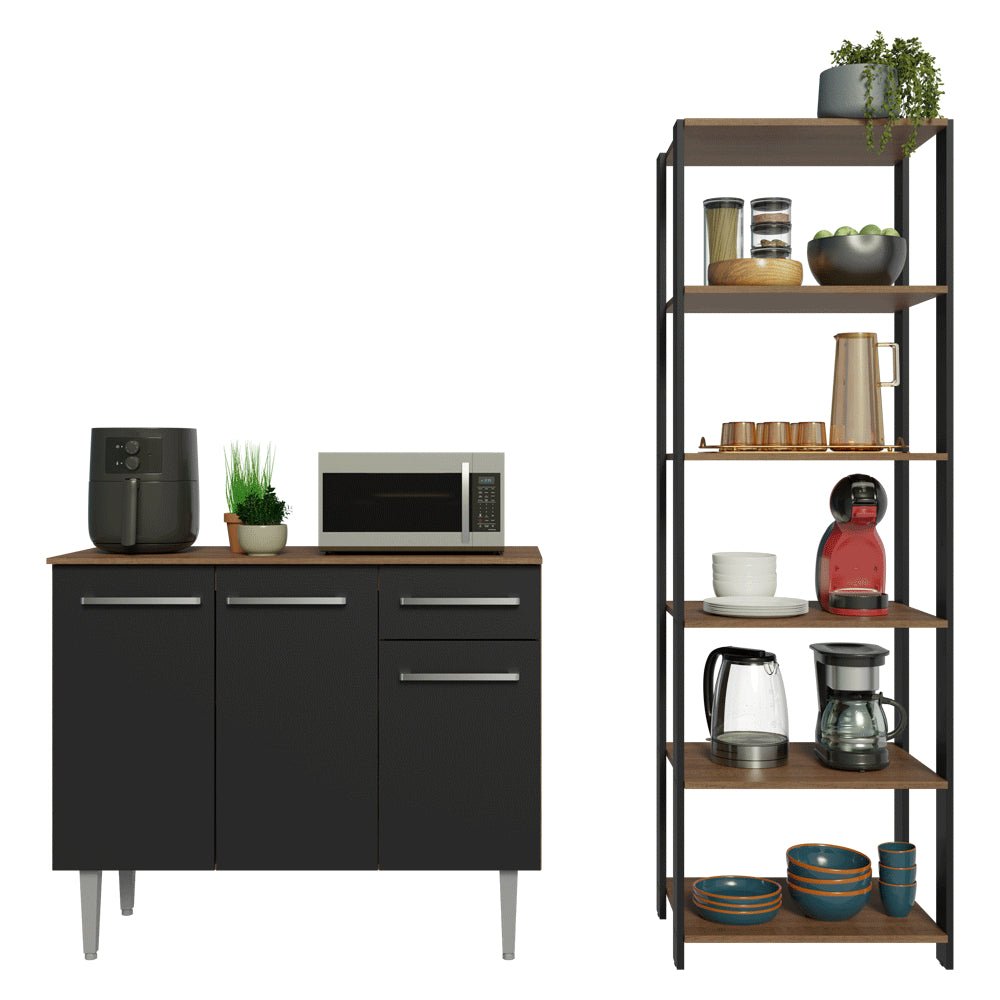 Combo Gabinete y Repisa Negro y Marron 164x180cm con Ocho Compartimientos - BARRAS Y MUEBLES AUXILIARES | Bylmo