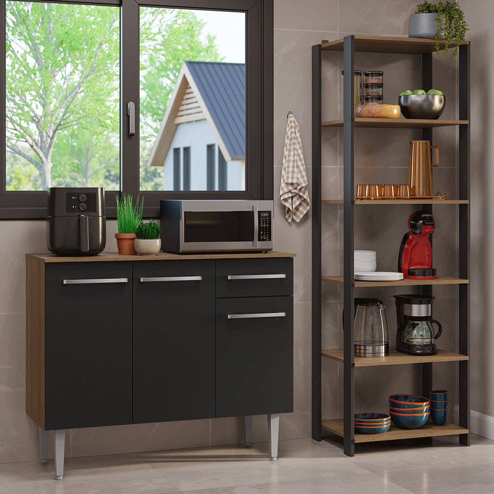 Combo Gabinete y Repisa Negro y Marron 164x180cm con Ocho Compartimientos - BARRAS Y MUEBLES AUXILIARES | Bylmo