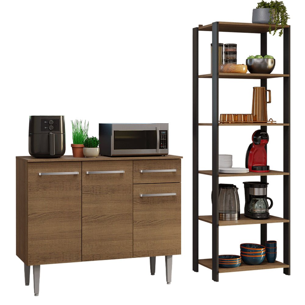 Combo Gabinete y Repisa Marron y Negro 164x180cm con Ocho Compartimientos - BARRAS Y MUEBLES AUXILIARES | Bylmo