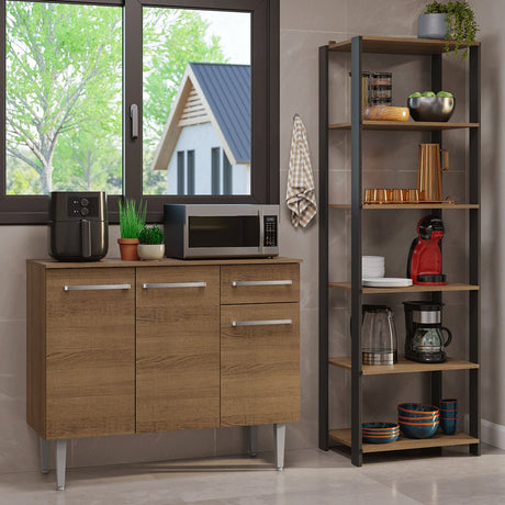 Combo Gabinete y Repisa Marron y Negro 164x180cm con Ocho Compartimientos - BARRAS Y MUEBLES AUXILIARES | Bylmo