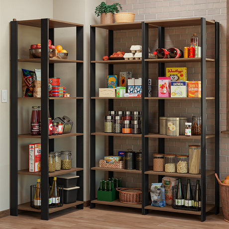 Set X 3 Muebles Organizadores de Despensa Esquinero Marron y Negro 177x180cm con Patas y con Quince Repisas - ALACENAS Y MUEBLES MICROONDAS | Bylmo