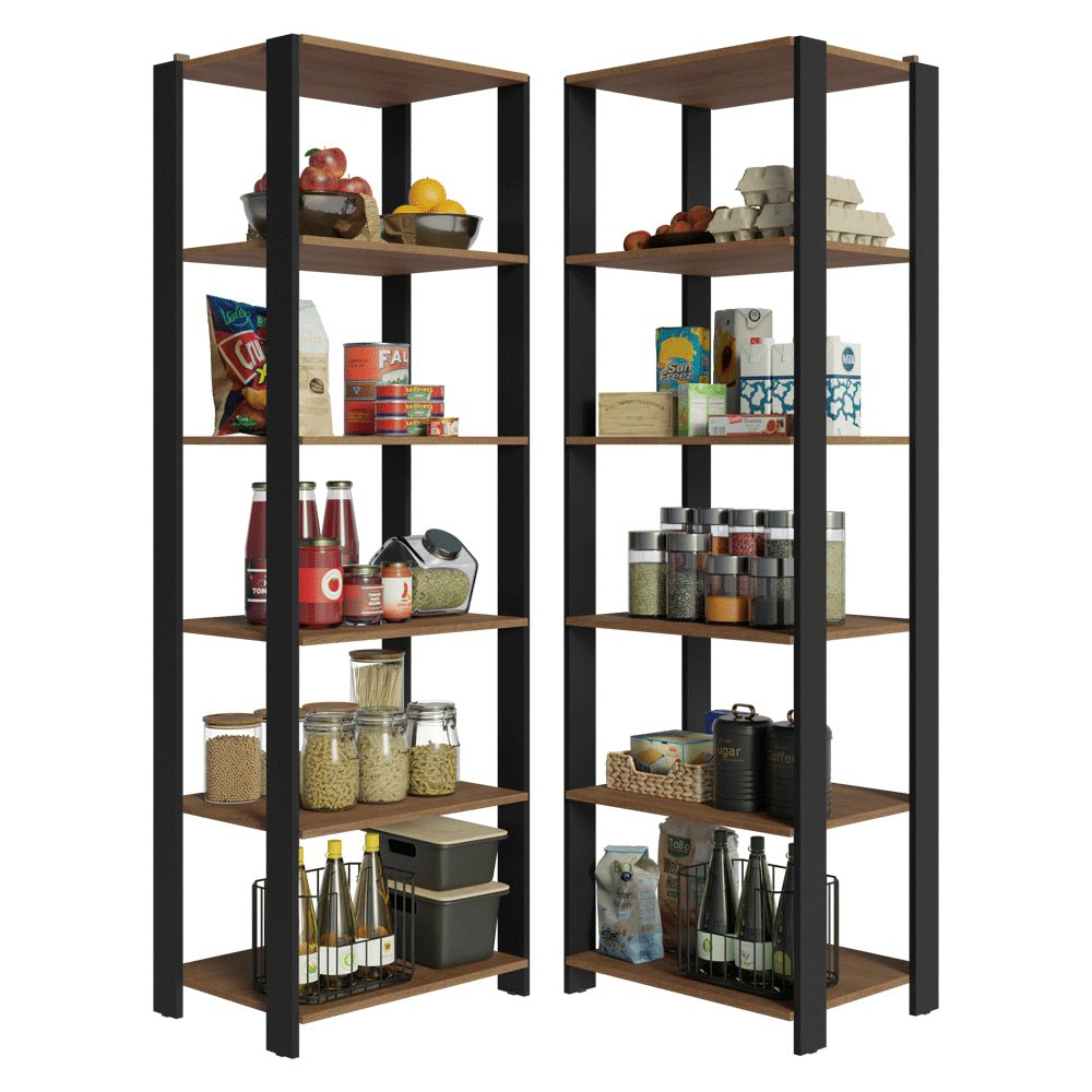 Set X 2 Muebles Organizadores de Despensa Esquinero Marron y Negro 118x180cm con Patas y con Diez Repisas - ALACENAS Y MUEBLES MICROONDAS | Bylmo