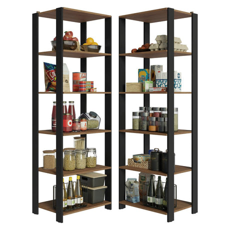 Set X 2 Muebles Organizadores de Despensa Esquinero Marron y Negro 118x180cm con Patas y con Diez Repisas - ALACENAS Y MUEBLES MICROONDAS | Bylmo