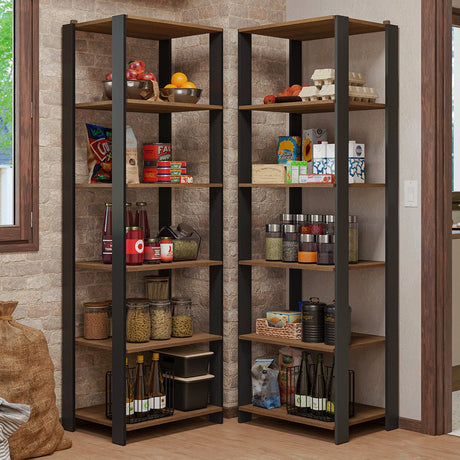 Set X 2 Muebles Organizadores de Despensa Esquinero Marron y Negro 118x180cm con Patas y con Diez Repisas - ALACENAS Y MUEBLES MICROONDAS | Bylmo