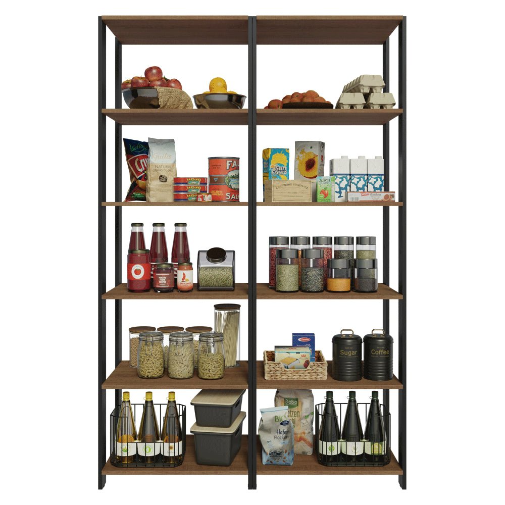Set X 2 Muebles Organizadores de Despensa Marron y Negro 118x180cm con Patas y con Diez Repisas - ALACENAS Y MUEBLES MICROONDAS | Bylmo