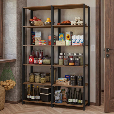 Set X 2 Muebles Organizadores de Despensa Marron y Negro 118x180cm con Patas y con Diez Repisas - ALACENAS Y MUEBLES MICROONDAS | Bylmo