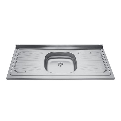 Mesón de Cocina Plata 120x52.5cm de Acero Inoxidable Acabado Brillante con Pozuelo Centro - MESONES DE COCINA | Bylmo
