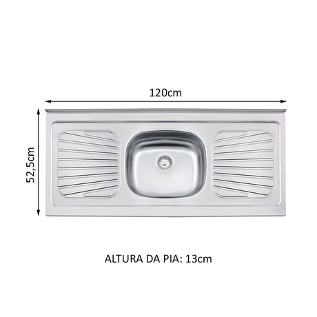 Mesón de Cocina Plata 120x52.5cm de Acero Inoxidable Acabado Brillante con Pozuelo Centro - MESONES DE COCINA | Bylmo