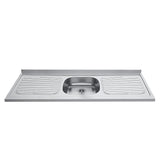 Mesón de Cocina Plata 150x52.5cm de Acero Inoxidable Acabado Brillante con Pozuelo Centro - MESONES DE COCINA | Bylmo