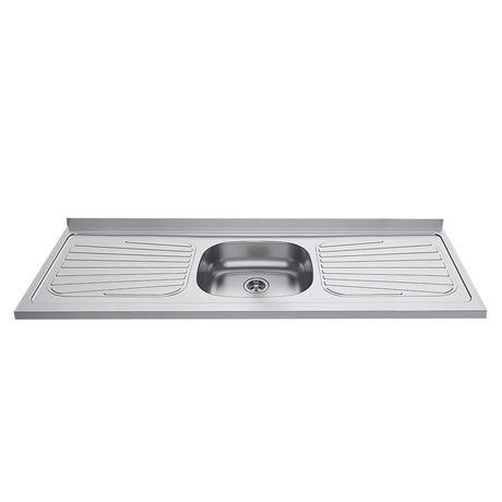 Mesón de Cocina Plata 150x52.5cm de Acero Inoxidable Acabado Brillante con Pozuelo Centro - MESONES DE COCINA | Bylmo
