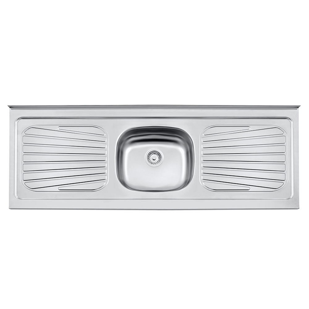 Mesón de Cocina Plata 150x52.5cm de Acero Inoxidable Acabado Brillante con Pozuelo Centro - MESONES DE COCINA | Bylmo