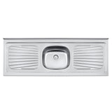 Mesón de Cocina Plata 150x52.5cm de Acero Inoxidable Acabado Brillante con Pozuelo Centro - MESONES DE COCINA | Bylmo