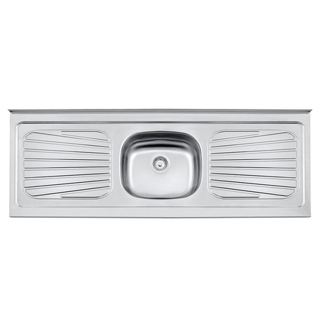 Mesón de Cocina Plata 150x52.5cm de Acero Inoxidable Acabado Brillante con Pozuelo Centro - MESONES DE COCINA | Bylmo