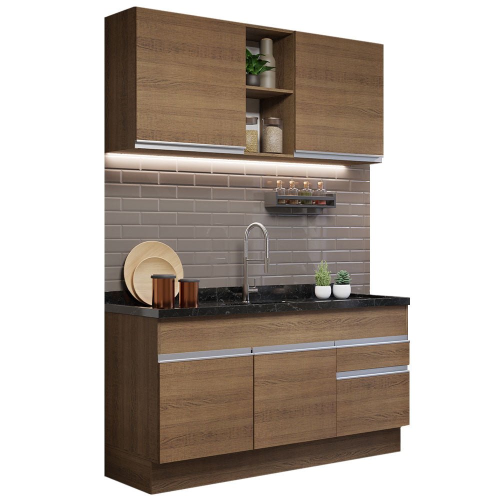 Cocina Integral Glamy Marron 150x81cm sin Mesón sin Estufa y con Dos Cajones - COCINAS | Bylmo