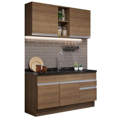 Cocina Integral Glamy Marron 150x81cm sin Mesón sin Estufa y con Dos Cajones - COCINAS | Bylmo